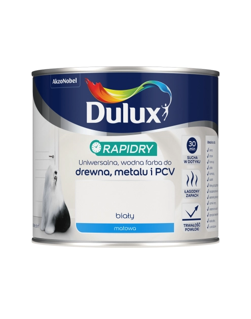 Zdjęcie: Farba do drewna, metalu, PCV Rapidry biały matt 0,4 L DULUX