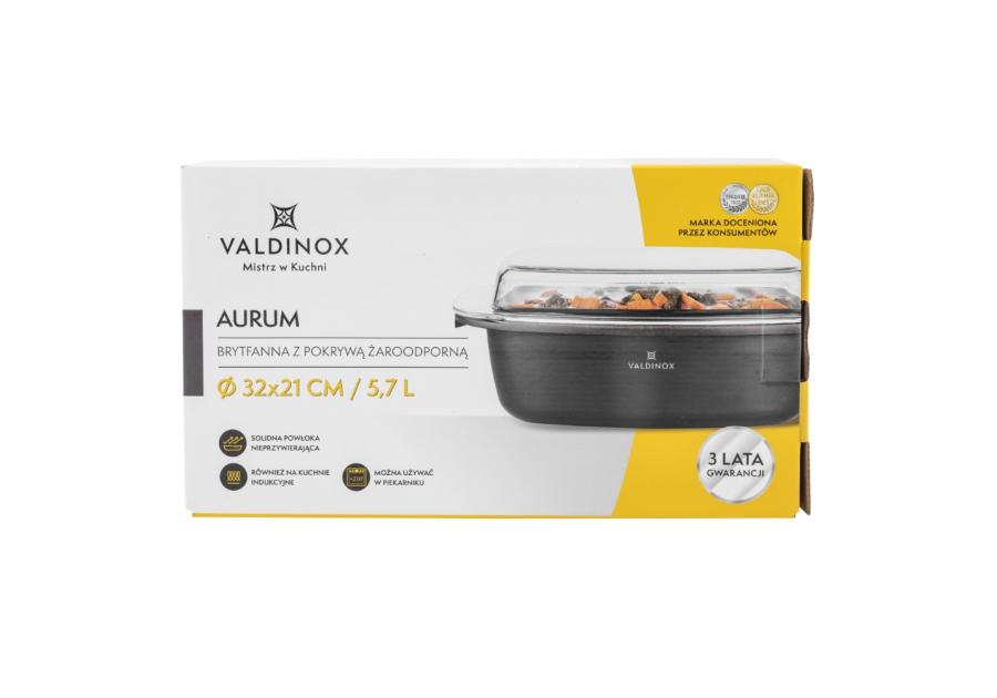 Zdjęcie: Brytfanna Aurum 32x21 cm prostokątna z pokrywą Żaroodporna 5,7 L+2,4 L VALDINOX