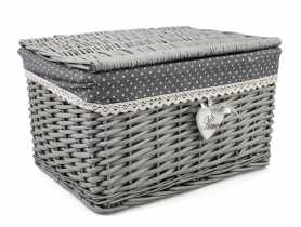 Kufer wiklinowy z materiałem w kropki 43x33x25 cm szary TIN TOURS