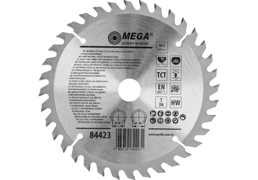 Zdjęcie: Piła tarczowa do drewna 160 36T 20/16 mm MEGA