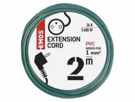 Przedłużacz 2 m, 1 gniazdo, zielony, PVC, 1 mm2 EMOS