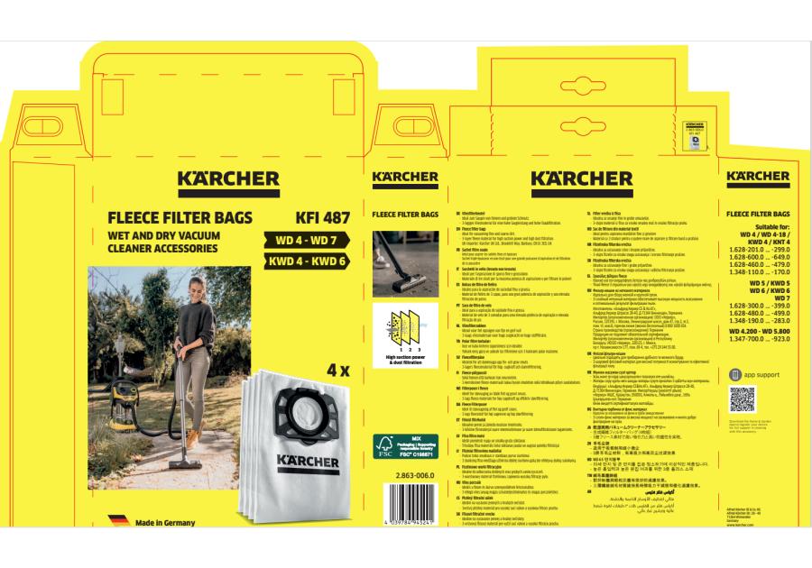 Zdjęcie: Torebki filtracyjne do odkurzacza WD 4 4 sztuki flizelinowe 2.863-006.0 KARCHER