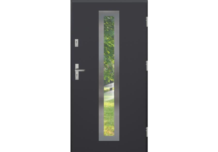 Zdjęcie: Drzwi zewnętrzne stalowo-drewniane Disting Otello 03 Antracyt 90 cm prawe zamek listwowy KR CENTER
