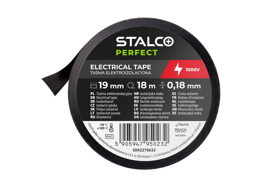 Zdjęcie: Taśma izolacyjna PVC 0,18 mm x 19 mm x 18 m czarny STALCO PERFECT