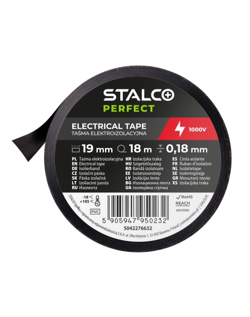 Zdjęcie: Taśma izolacyjna PVC 0,18 mm x 19 mm x 18 m czarny STALCO PERFECT