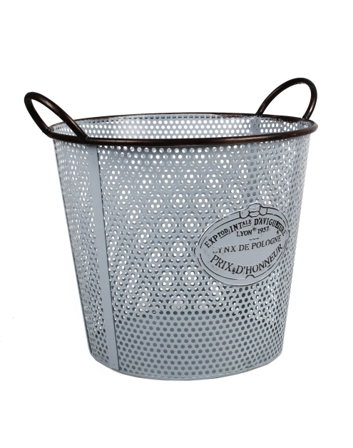 Zdjęcie: Koszyk z uchwytami okragły 33x33x28/33 cm szaroniebieski metalowy TIN TOURS