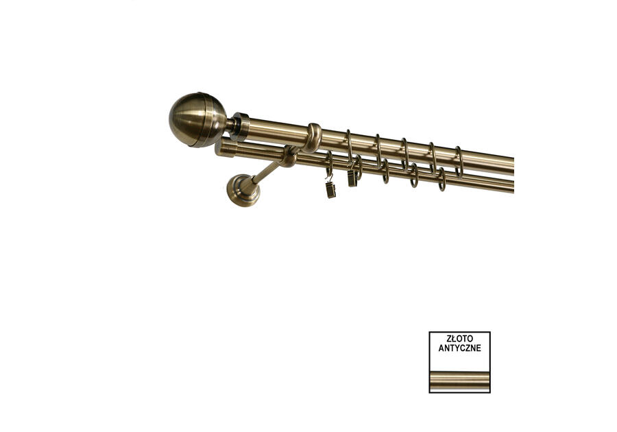 Zdjęcie: Karnisz podwójny Zeus fi 25 mm - 200 cm kula złoto KARWEL