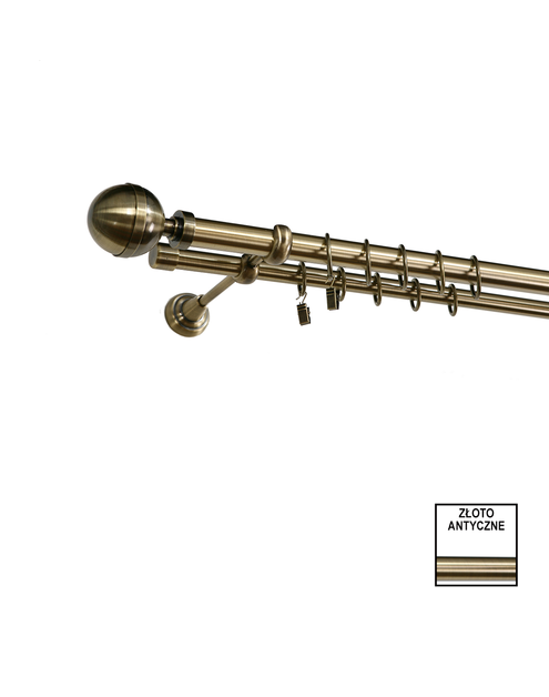 Zdjęcie: Karnisz podwójny Zeus fi 25 mm - 200 cm kula złoto KARWEL