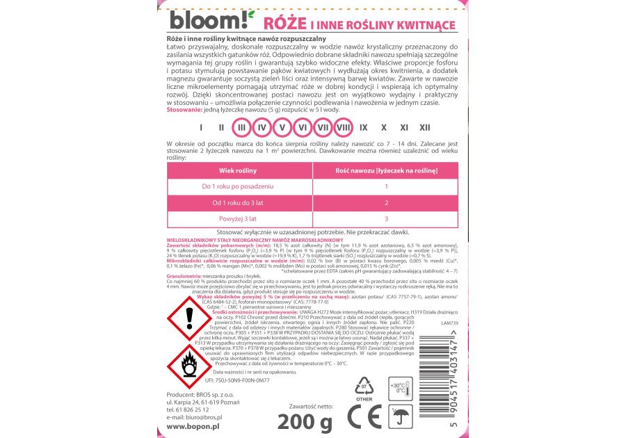 Zdjęcie: Nawóz rozpuszczalny do róż i innych roślin kwitnących 200 g BOPON BLOOM!