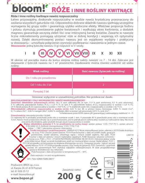 Zdjęcie: Nawóz rozpuszczalny do róż i innych roślin kwitnących 200 g BOPON BLOOM!