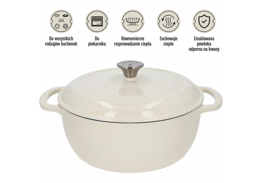 Zdjęcie: Garnek żeliwny emaliowany ecru 5,8 L BROWIN