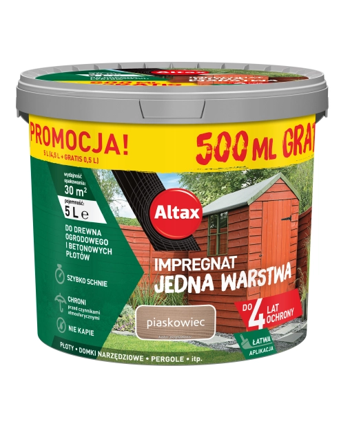 Zdjęcie: Impregnat Jedna Warstwa 4 lata, piaskowiec 4,5 L + 0,5 L ALTAX