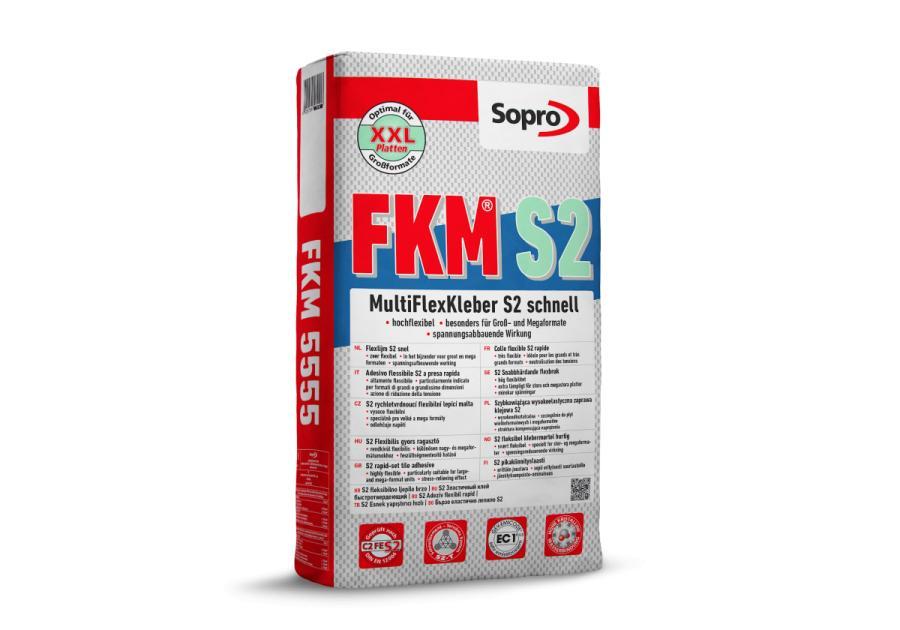 Zdjęcie: Zaprawa klejowa szybkowiążąca, wysokoodkształcalna, jednoskładnikowa S2 FKM 5555 15 kg SOPRO