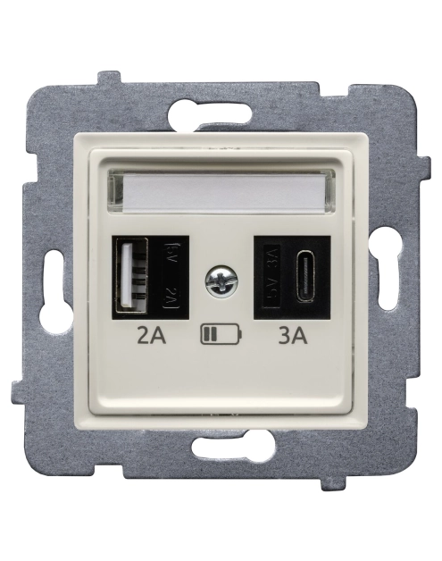 Zdjęcie: Ładowarka szybka USB A+C (A-10 W, C-20 W), bez ramki Rosa ecru POLMARK