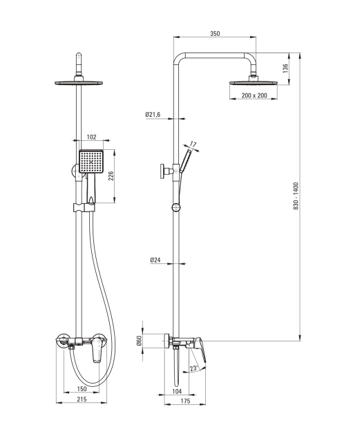 Zdjęcie: Deszczownia 1-funkcyjna z baterią mieszaczową Boro Piano Nero DEANTE