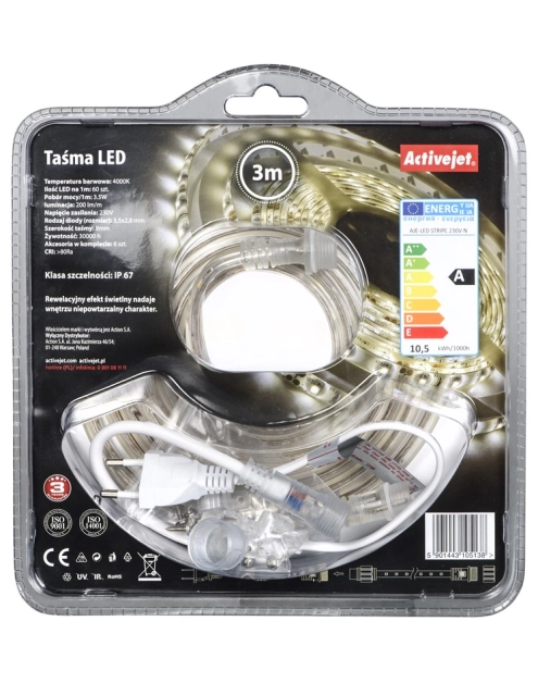 Zdjęcie: Taśma Led Aje-Led Stripe 230V-N 3 m barwa neutralna IP67 ACTIVEJET