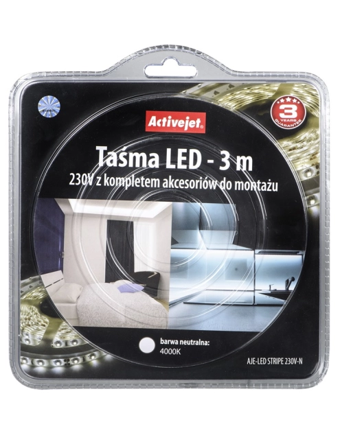 Zdjęcie: Taśma Led Aje-Led Stripe 230V-N 3 m barwa neutralna IP67 ACTIVEJET