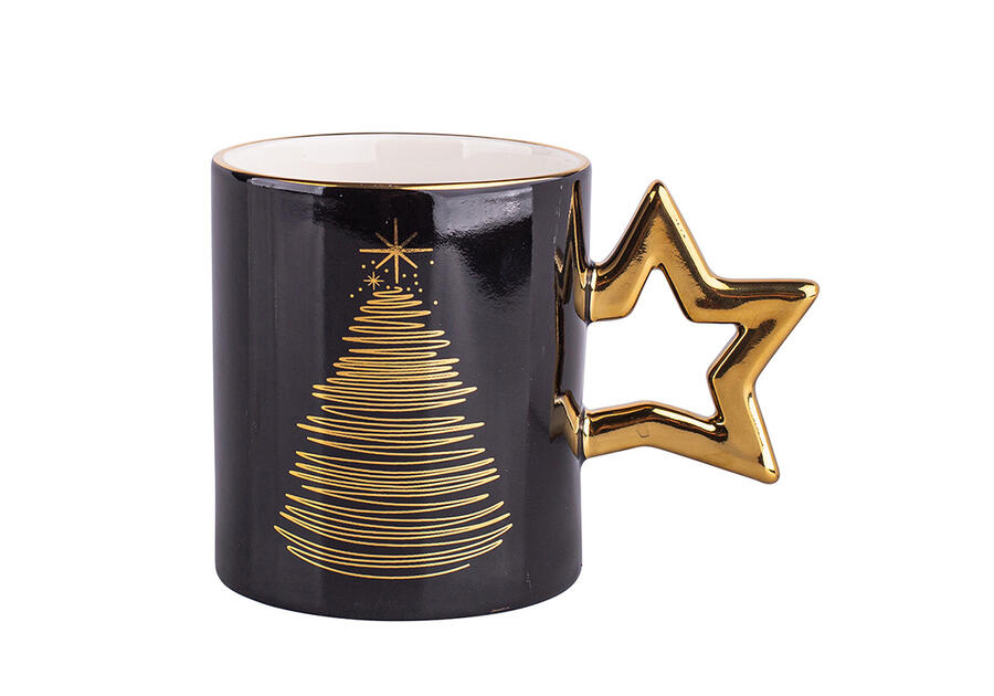 Zdjęcie: Kubke prosty Golden Christmas 350 ml ze złotym uchem, czarny gift box ALTOMDESIGN