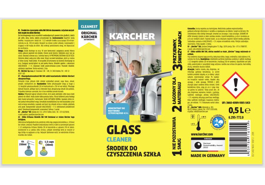 Zdjęcie: Środek do czyszczenia szkla RM 500 0,5 L 6.295-772.0 KARCHER