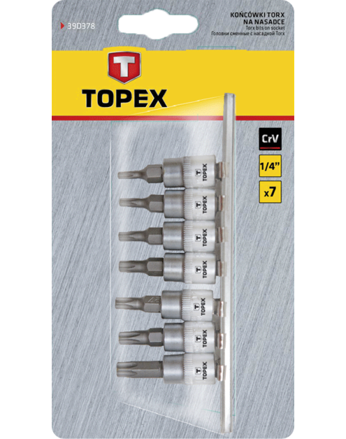 Zdjęcie: Końcówki Torx na nasadce 35 mm, zestaw 7 sztuk TOPEX