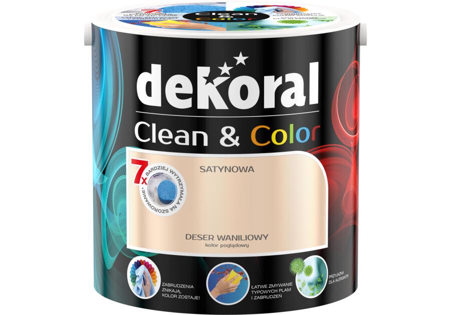 Zdjęcie: Farba satynowa Clean&Color 2,5 L deser waniliowy DEKORAL
