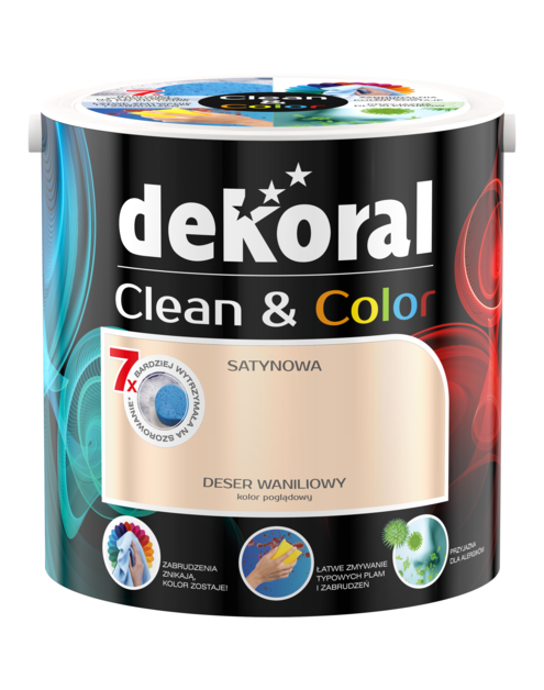 Zdjęcie: Farba satynowa Clean&Color 2,5 L deser waniliowy DEKORAL