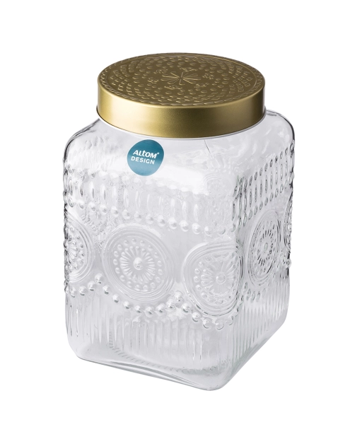 Zdjęcie: Pojemnik kwadratowy Daisy z pokrywką w kolorze złota 12,5x12,5x20 cm ALTOM DESIGN