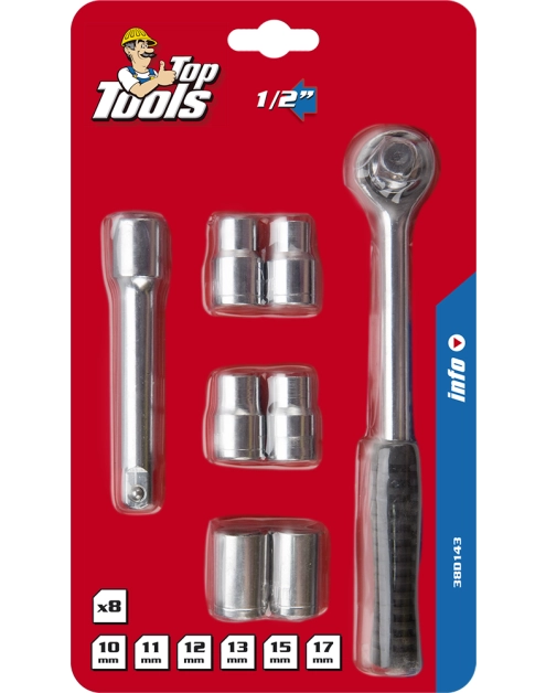 Zdjęcie: Klucze nasadowe 1/2", zestaw 8 sztuk TOP TOOLS