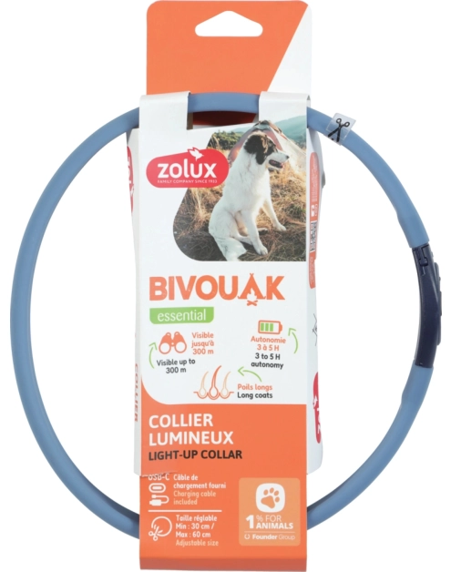 Zdjęcie: Obroża LED dla psa silikonowa 30-60 cm Bivouak niebieska ZOLUX