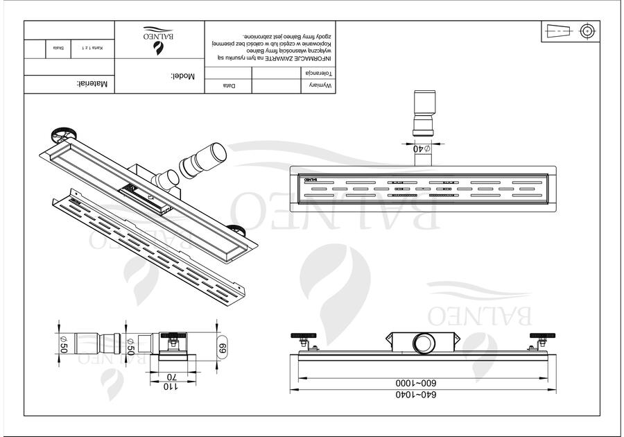 Zdjęcie: Odpływ liniowy Strips Decor - 60 cm - wersja Next BALNEO