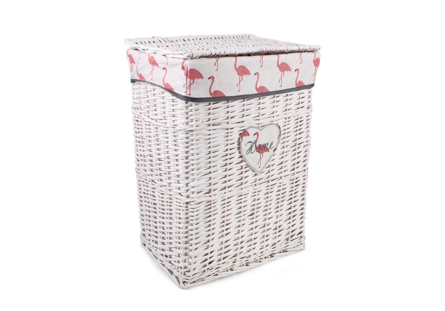 Zdjęcie: Kosz na pranie wiklinowy z materiałem w flamingi 44x32x56 cm biały TIN TOURS