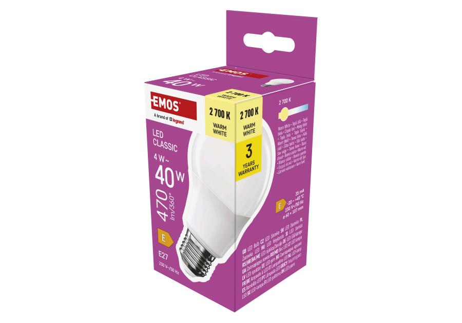 Zdjęcie: Żarówka LED A60 4 W 470 lm E27 światło ciepłe EMOS