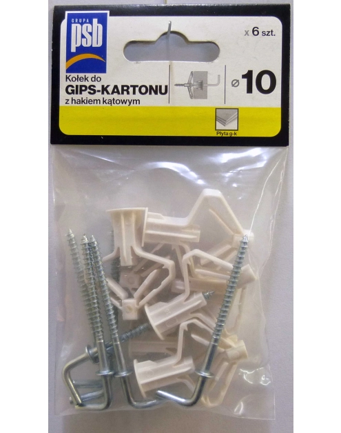 Zdjęcie: Kołek do gips-kartonu fi 10 z hakiem kątowym - 6 szt. SILA