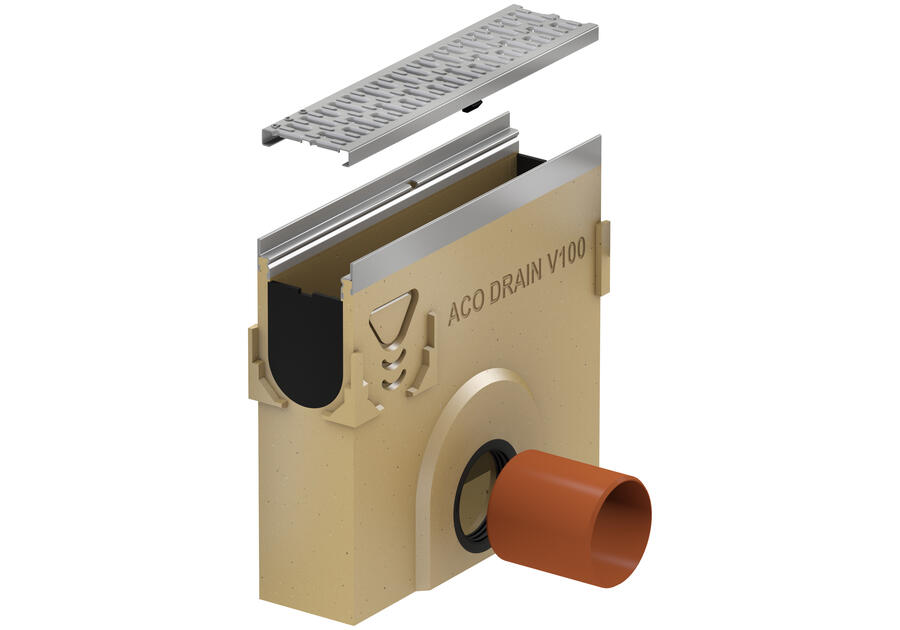 Zdjęcie: Skrzynka odpływowa z polimerobetonu fi 160 krawędzie ze stali ocynkowanej Mulitline V100 ACO