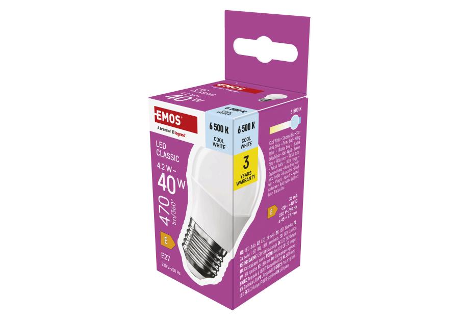 Zdjęcie: Żarówka LED G45 4,2 W 470 lm E27 światło zimne EMOS