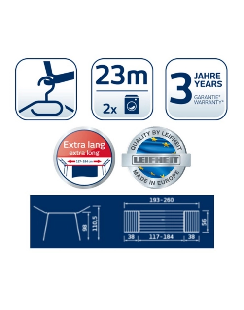Zdjęcie: Suszarka Classic Extendable 230 Solid rozsuwana LEIFHEIT