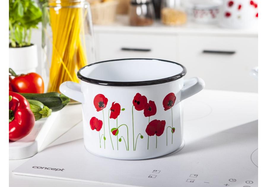 Zdjęcie: Garnek Maki prosty 18 cm - 3,6 L biały SILESIA