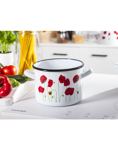 Zdjęcie: Garnek Maki prosty 18 cm - 3,6 L biały SILESIA