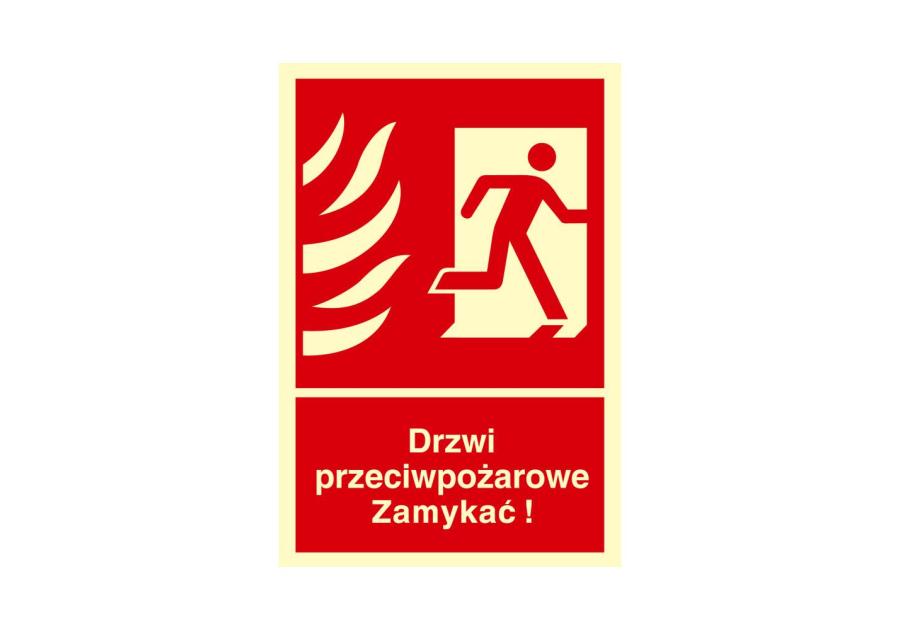 Zdjęcie: Oznaczenie "Drzwi przeciwpożarowe Zamykać! Kierunek drogi ewakuacyjnej w prawo" 15x22,2 cm METRO