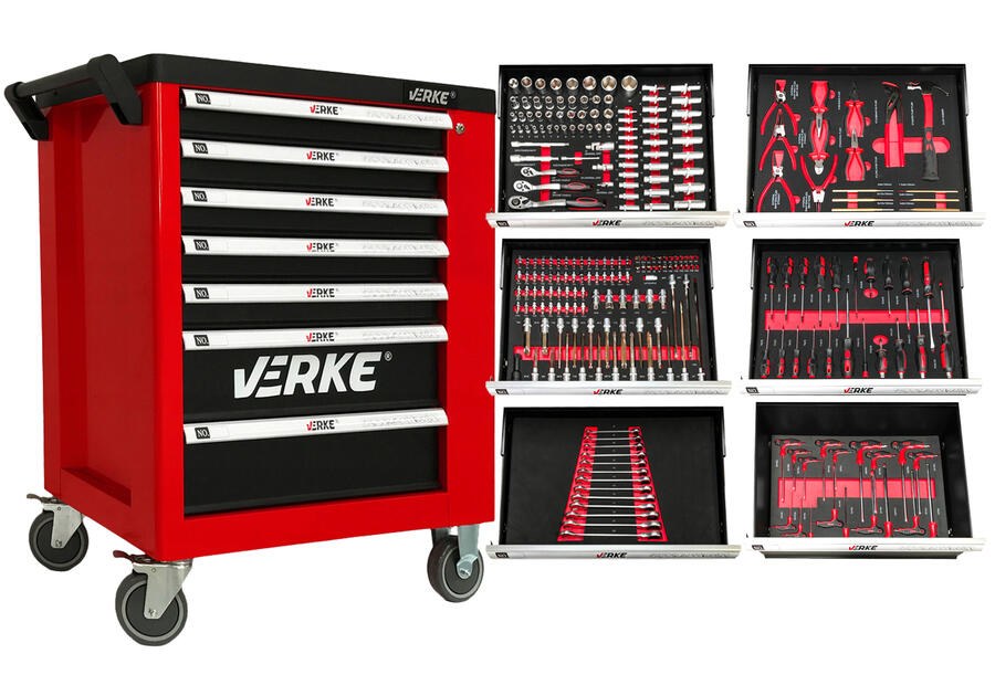 Zdjęcie: Szafka narzędziowa 7+1 szuflad wyposażenie Eva czerwona VERKE