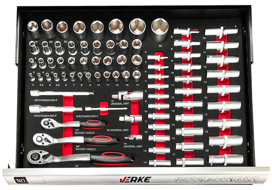 Zdjęcie: Szafka narzędziowa 7+1 szuflad wyposażenie Eva czerwona VERKE