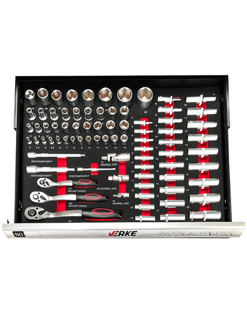 Zdjęcie: Szafka narzędziowa 7+1 szuflad wyposażenie Eva czerwona VERKE