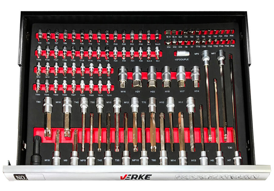 Zdjęcie: Szafka narzędziowa 7+1 szuflad wyposażenie Eva czerwona VERKE