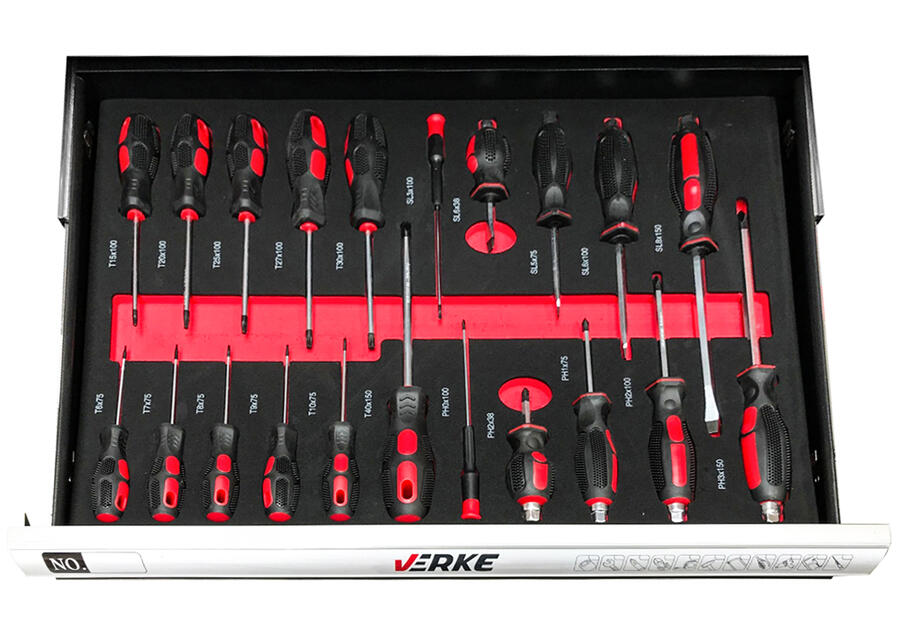 Zdjęcie: Szafka narzędziowa 7+1 szuflad wyposażenie Eva czerwona VERKE