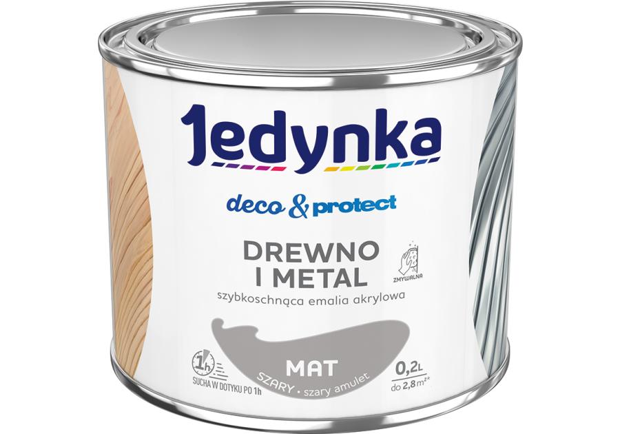 Zdjęcie: Emalia akrylowa Deco&Protect drewno i metal mat szary 0,2 L JEDYNKA