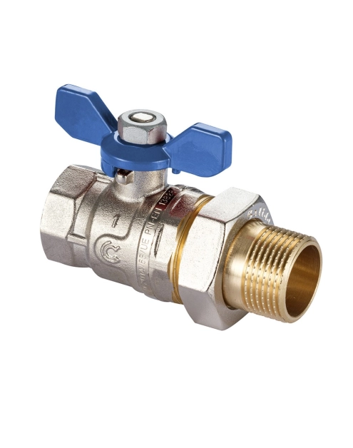 Zdjęcie: Zawór kulowy w/z 3/4" z półśrubunkiem i motylkiem niebieskim CALIDO