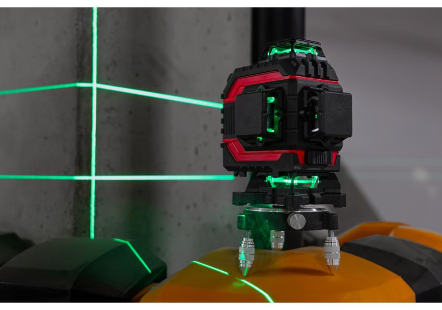 Zdjęcie: Poziomica laserowa 360 laser krzyżowy zielony samopoziomująca 4D zestaw PROLINE