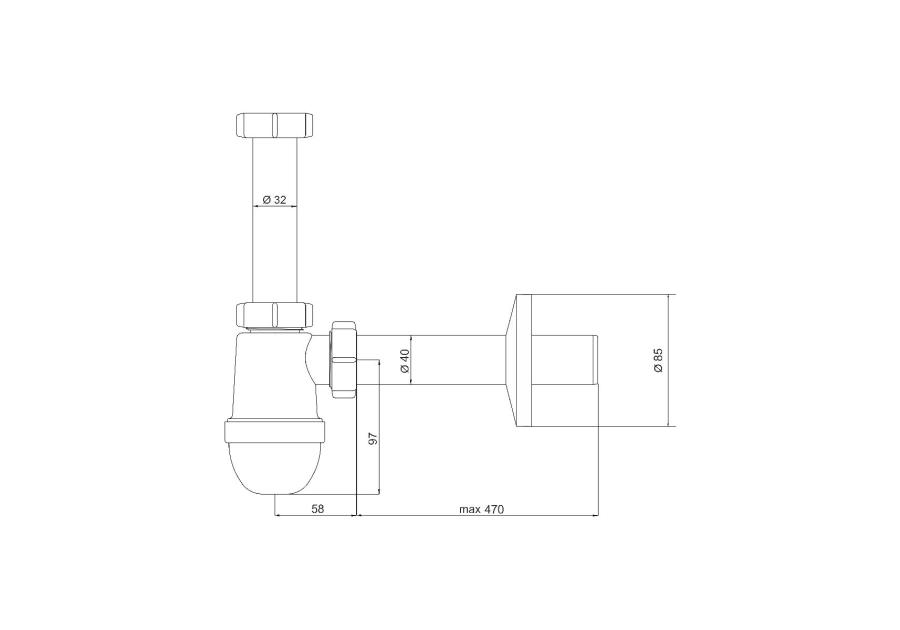 Zdjęcie: Syfon do umywalki butelkowy bez spustu, odpływ fi 40 mm TYCNER