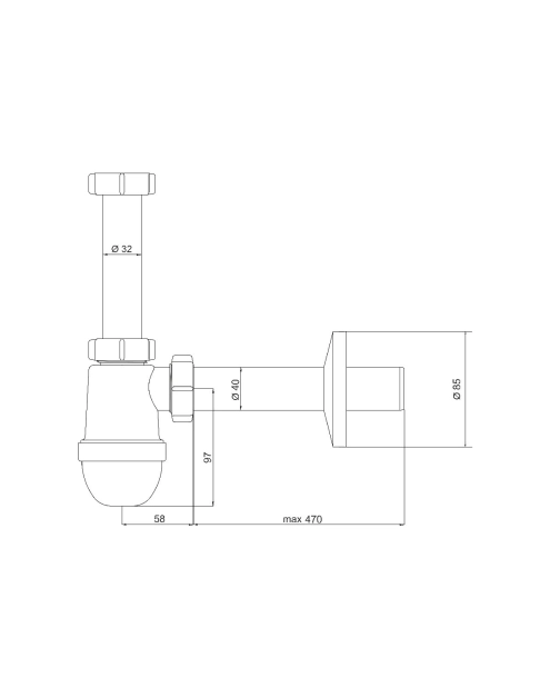 Zdjęcie: Syfon do umywalki butelkowy bez spustu, odpływ fi 40 mm TYCNER