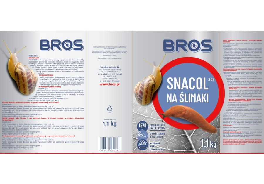 Zdjęcie: Preparat na ślimaki Snacol 3GB - 1,1 kg BROS